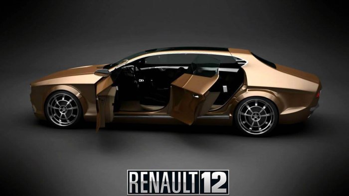 Renault 12 prototipo dorado vista lateral izquierda